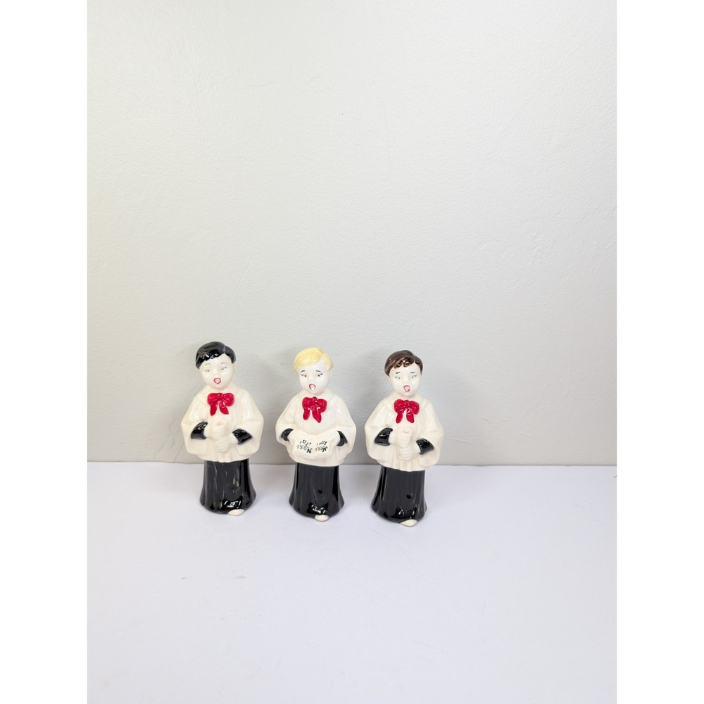 3 Ceramic Christmas Choir Altar Boy Figurines 5" Chalkware Holiday‎ Decor